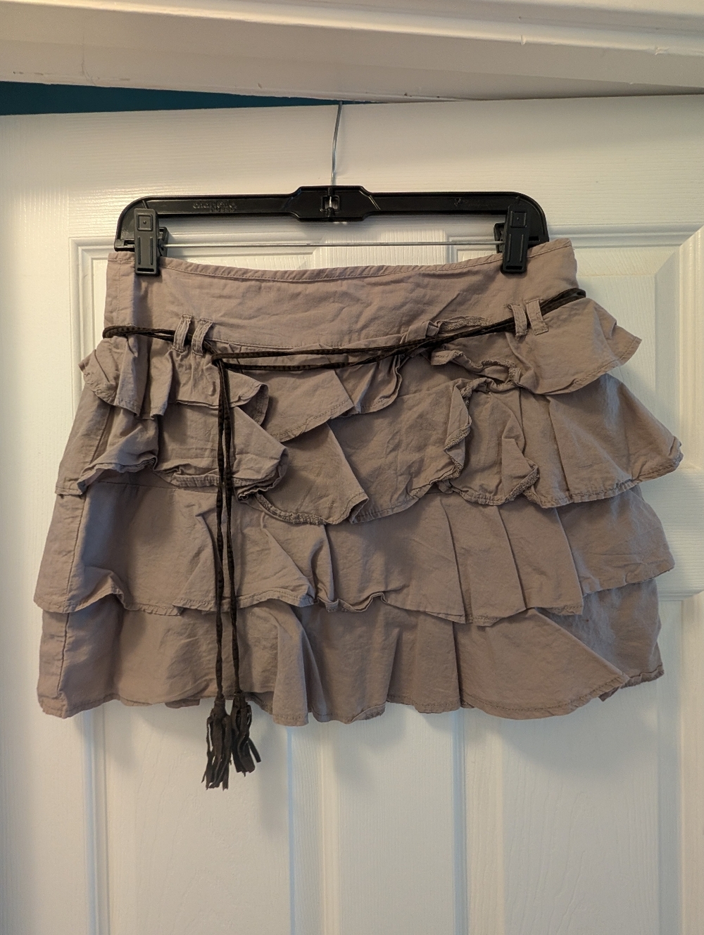 Pimkie Taupe Tiered Ruffle Mini Skirt with Tie Belt Size 8